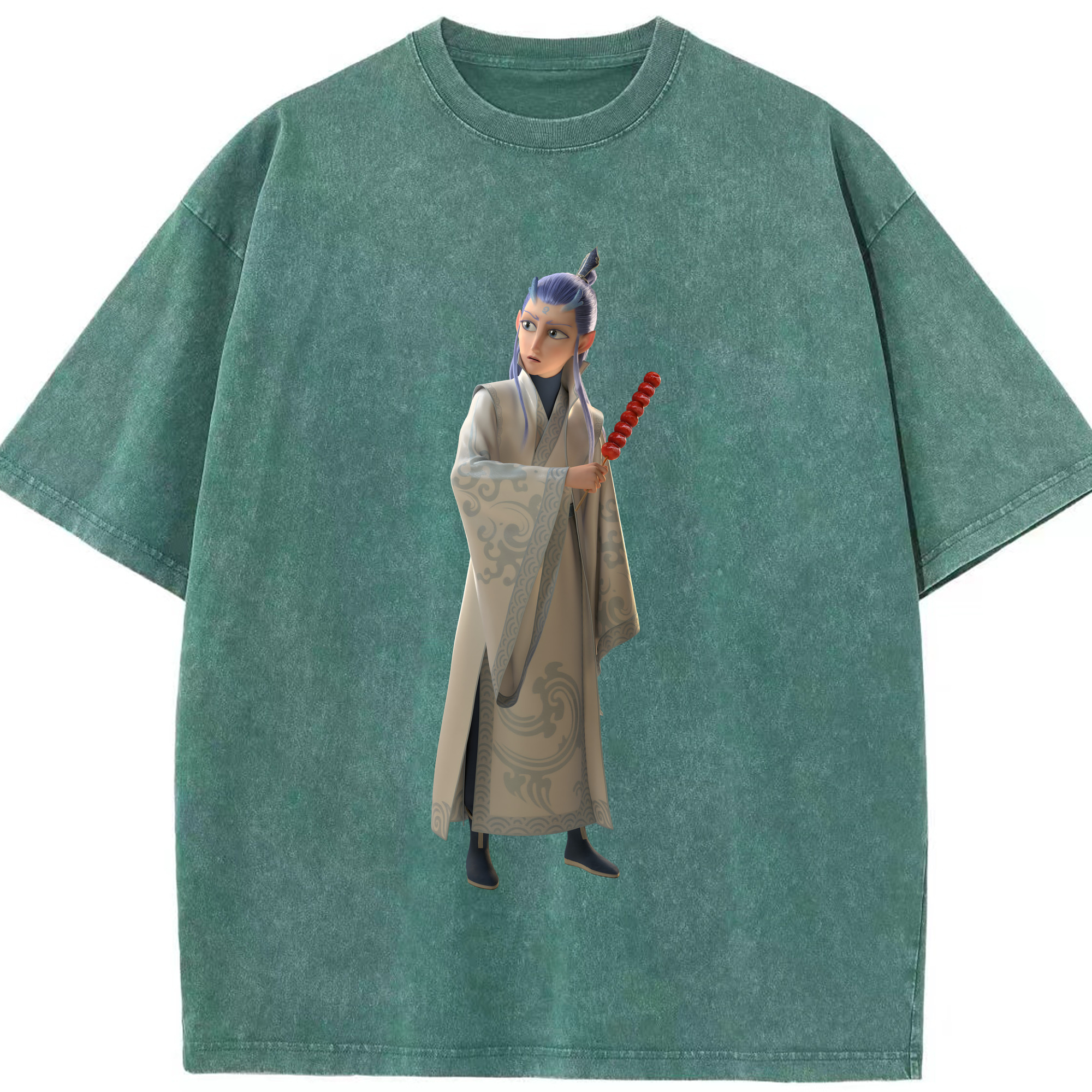 （画像用） Ne Zha 2 ナタ 魔童の大暴れ 綿100% ヴィンテージ風 半袖Tシャツ（フロントプリント）